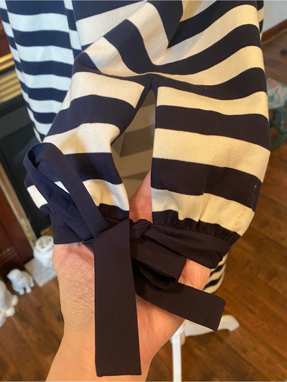 J.Crew • Navy Stripe Off Shoulder Dress • Nautical Coastal Preppy Cotton • XL - Picture 4 of 7